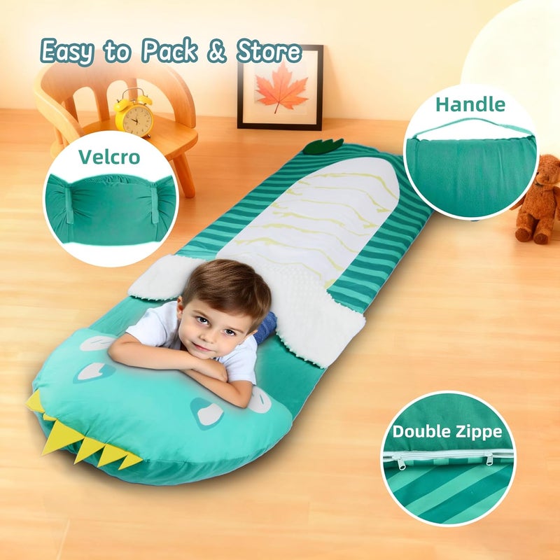 Lydaz Kids Sleeping Bag with Removable Pillow, Extra Large 70''x30'' Toddler Dinosaur Nap Mat, Plush Slumber Bag for Boys Daycare Preschool Kindergarten Christmas Birthday Gifts for 3-12 Years Kids - Image 4